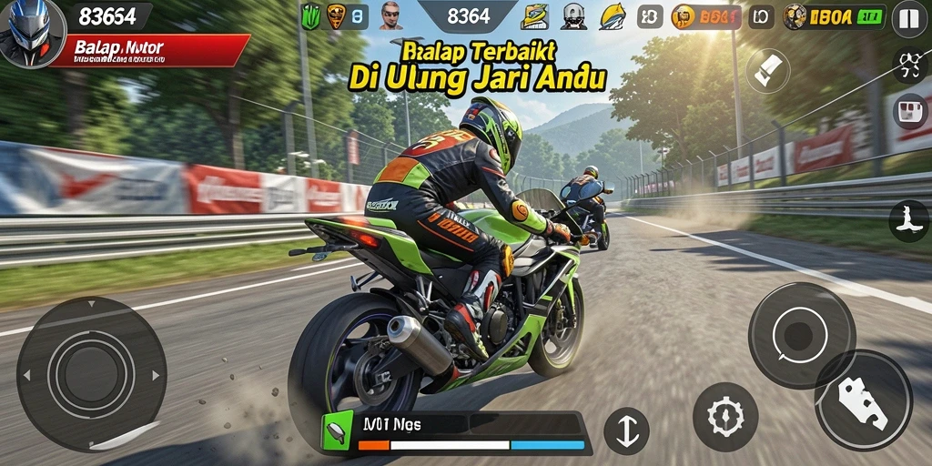 Screenshot utama 8364 menunjukkan aksi balap motor yang memukau.
