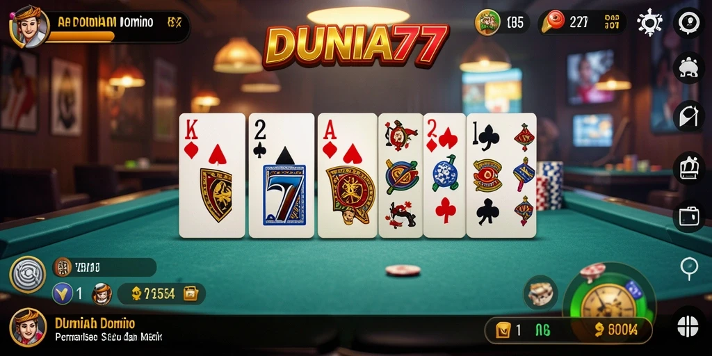 Tampilan gameplay DUNIA77 dengan kartu Domino yang menarik.