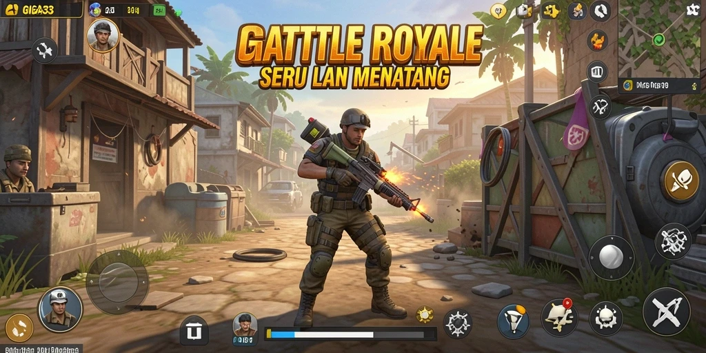 Tangkapan layar menunjukkan aksi intens dalam permainan Battle Royale GIGA33.