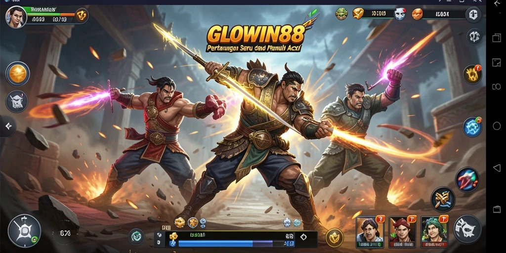 Tampilan gameplay seru GLOWIN88 dengan aksi pertarungan menegangkan.