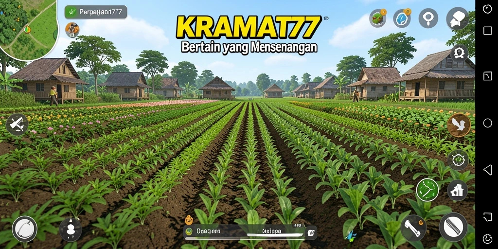 Screenshot utama KRAMAT77 menampilkan kebun yang indah dan berwarna-warni.