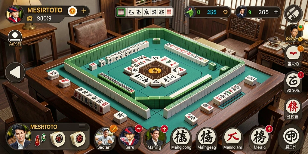Tampilan gameplay seru di MESIRTOTO, penuh warna dan tantangan Mahjong.