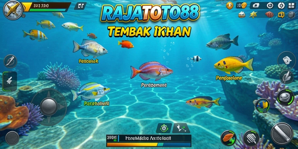 Screenshot gameplay RAJATOTO88 menunjukkan aksi menembak ikan yang seru.