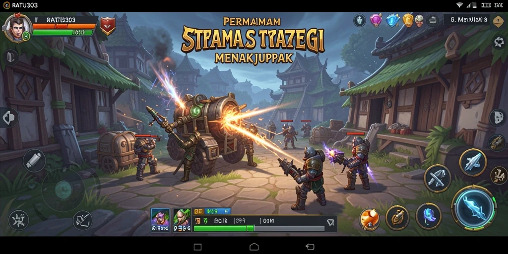 Screenshot gameplay menampilkan pertempuran strategis dalam RATU303.