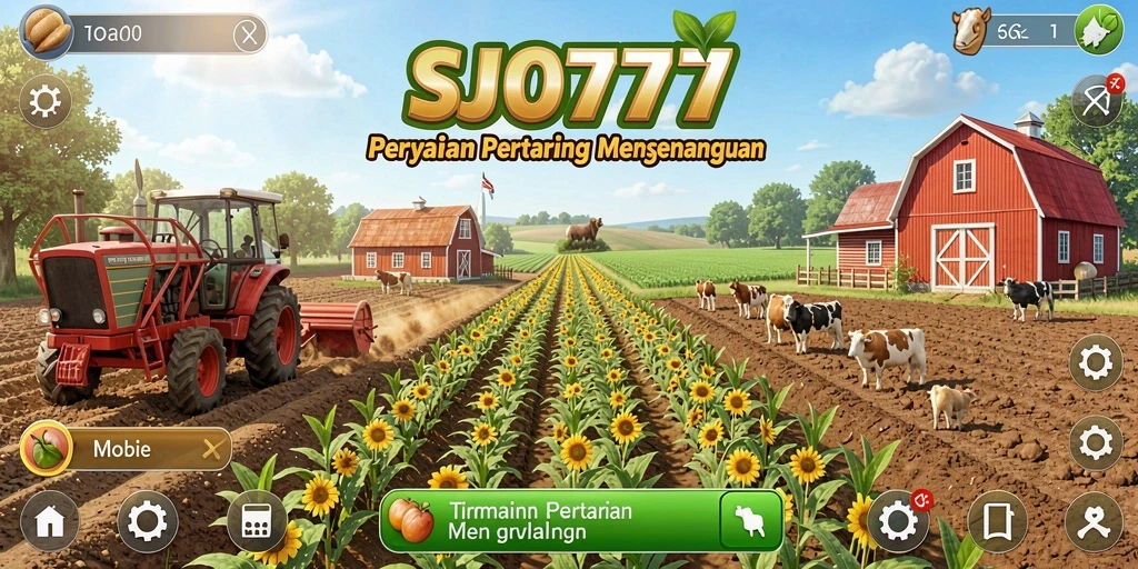 Screenshot gameplay SJO777 menampilkan ladang subur dan aktivitas bertani.